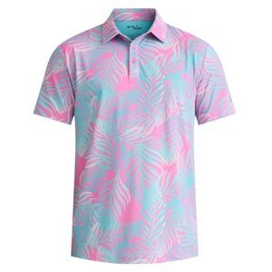 Birdie Bound Golf Polo Tropical Fuchsia Pink and Blue sz L New